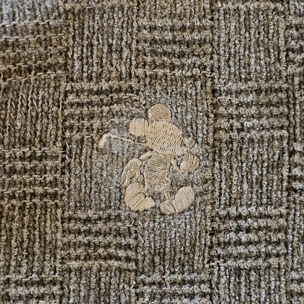 Vintage 90s Mens‎ XL Brown Chenille Sweater Embroidered Mickey Mouse Disney